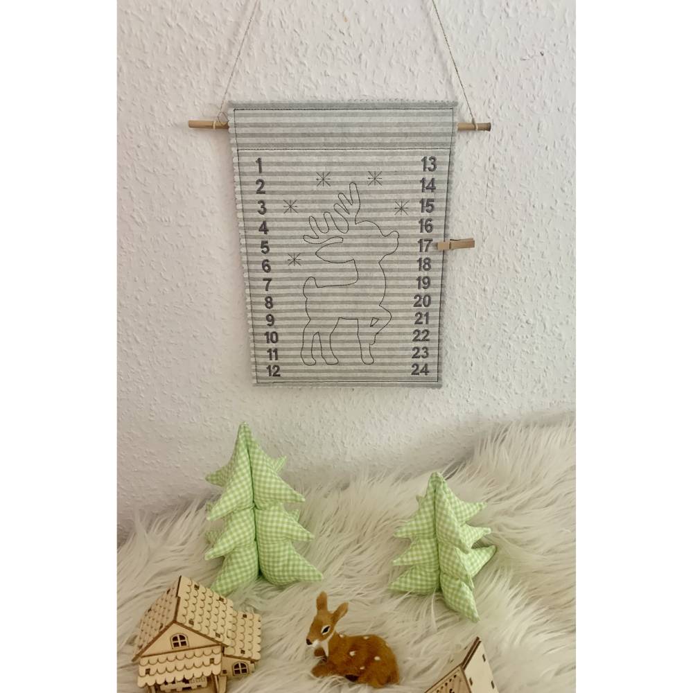 Stickdatei Rentier Outline, Adventskalender, Geschenkanhänger, Mug Rug, Set 886a Weihnachten, Maschinenstickerei Bild 2