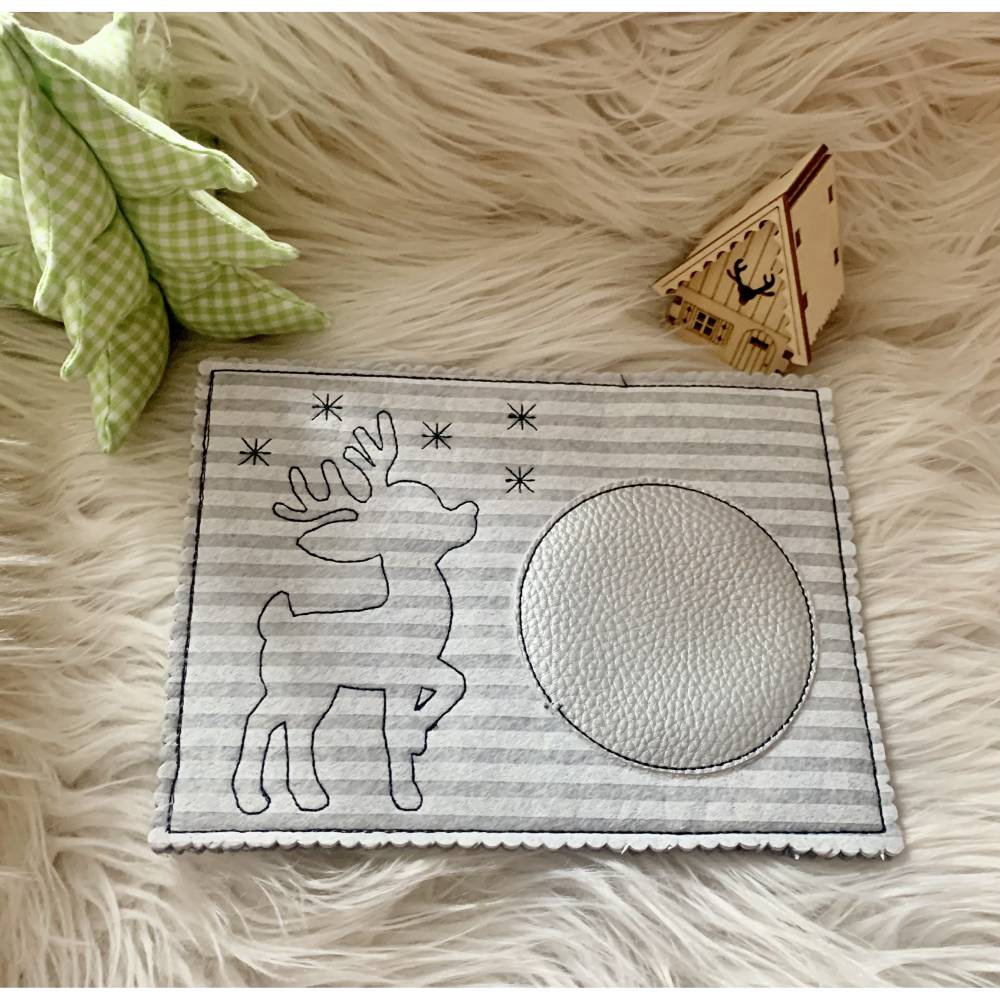 Stickdatei Rentier Outline, Adventskalender, Geschenkanhänger, Mug Rug, Set 886a Weihnachten, Maschinenstickerei Bild 3