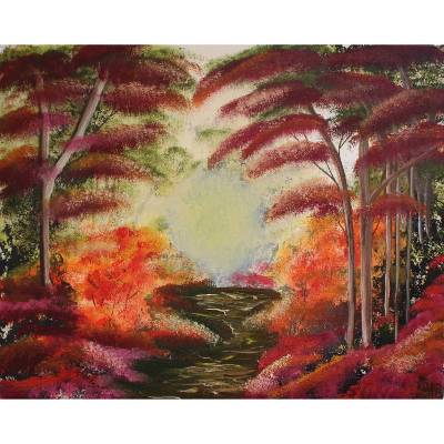 Der Weg - Originalgemälde in Öl auf Leinwand Keilrahmen, Herbstbild, 50 x 40 cm
