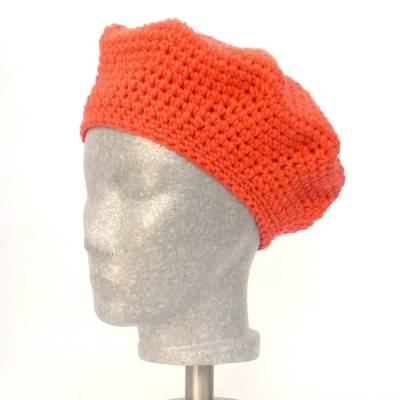 Baskenmütze, Barett, französische Wollmütze, orange, Wollmischung, Handarbeit, gehäkelt