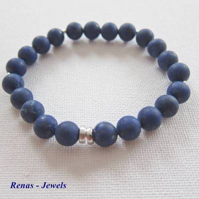 Edelstein Armband Lapislazuli dunkelblau silberfarben mit Silber 925 Perlen Edelsteinarmband Lapislazuliarmband handmade