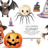 32 Halloween PNG Watercolor Clipart Bundle, Sublimation, Commercial License