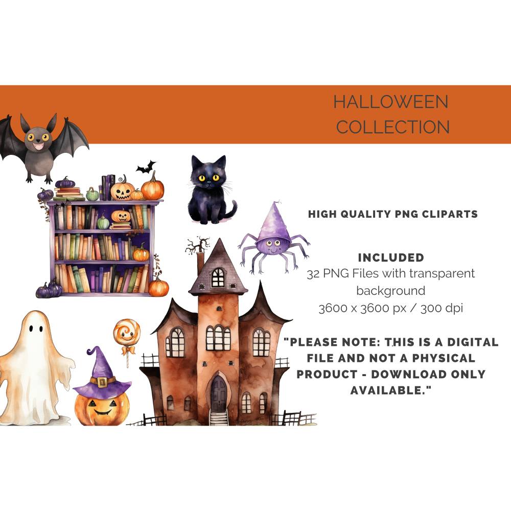 32 Halloween PNG Watercolor Clipart Bundle, Sublimation, Commercial License Bild 2