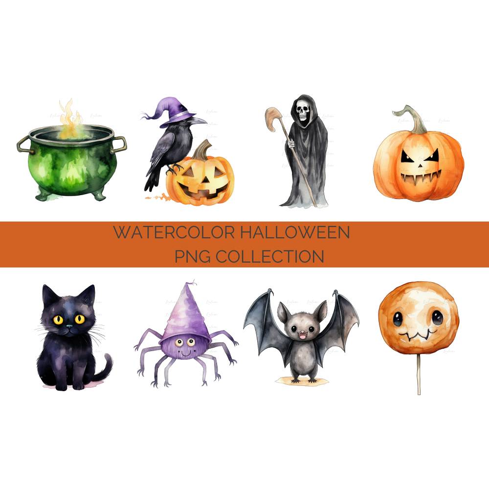 32 Halloween PNG Watercolor Clipart Bundle, Sublimation, Commercial License Bild 3