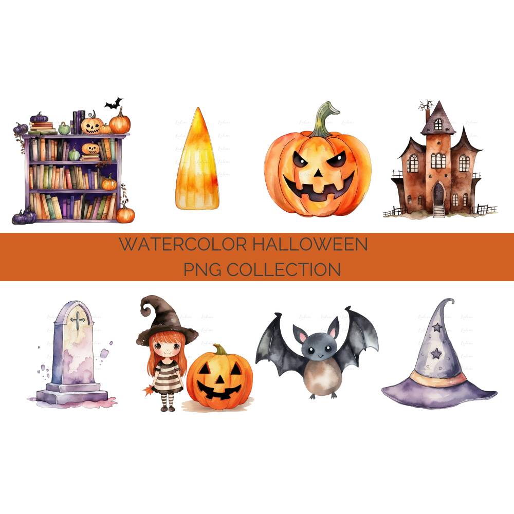 32 Halloween PNG Watercolor Clipart Bundle, Sublimation, Commercial License Bild 4