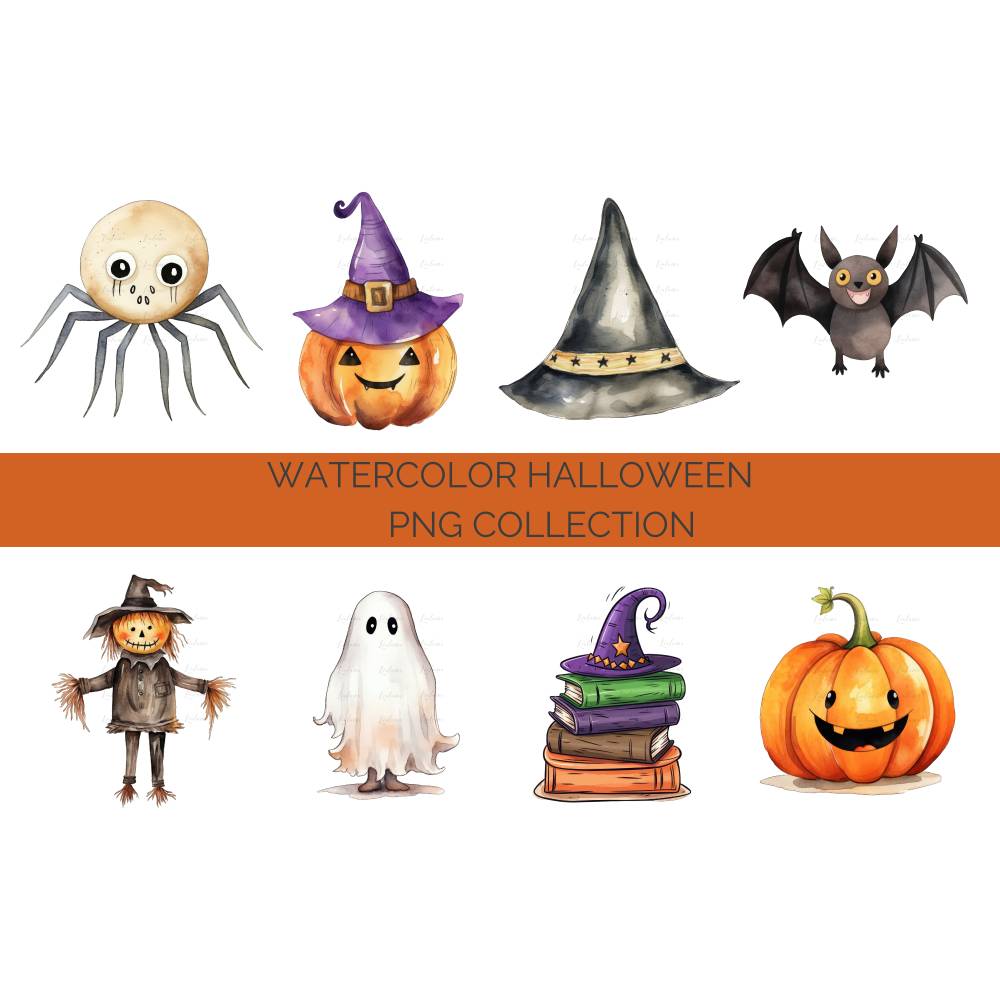 32 Halloween PNG Watercolor Clipart Bundle, Sublimation, Commercial License Bild 5