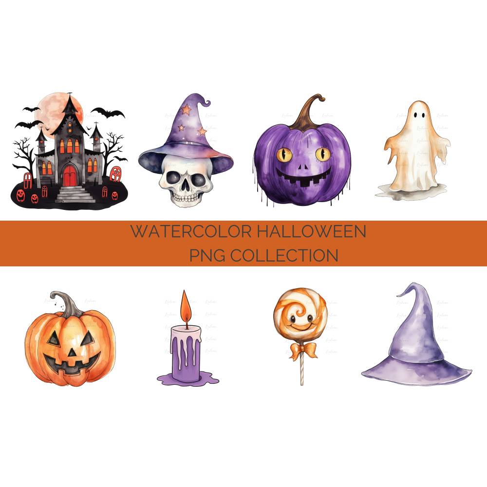 32 Halloween PNG Watercolor Clipart Bundle, Sublimation, Commercial License Bild 6