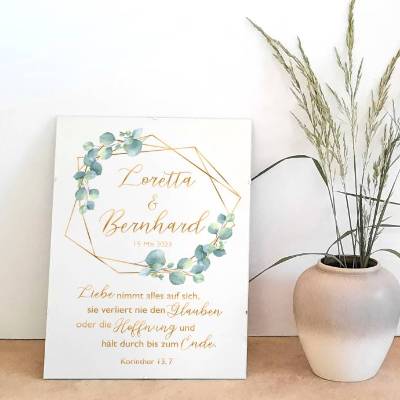 Wandbild Willkommensschild Design Eukalyptus Gold