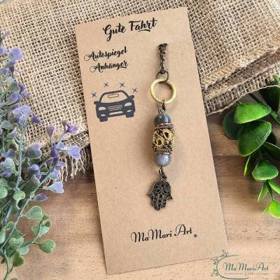 Autospiegel Anhänger / Rückspiegel Anhänger mit Labradorit und Hamsa Hand