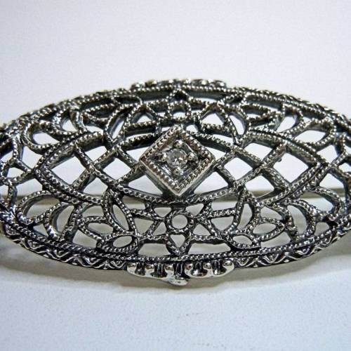 Prächtige Silber Jugendstil Diamant Brosche