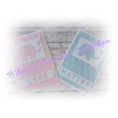 Karte zur Geburt, Babykarte, in blau & rosa, Baby, Elefant, Name, personalisiert, Handmade