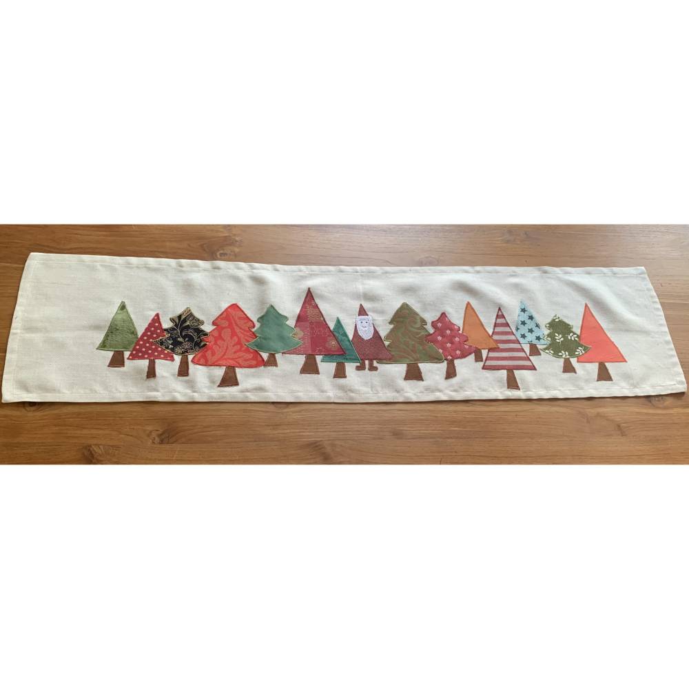 Tischläufer, Tischdecke, WEIHNACHTEN mit fröhlich-bunten Applikationen Tannenbaum, Nikolaus, 35x140, versandfertig
