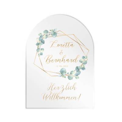 Hochzeit Willkommensschild personalisierbar Design Eukalyptus Gold