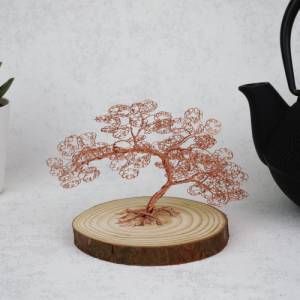 Mini Drahtbaum auf Holzplatte Kupfer - GRE S - Deko Bonsai aus Draht,  Unikat Dekoration - verschiedene Varianten