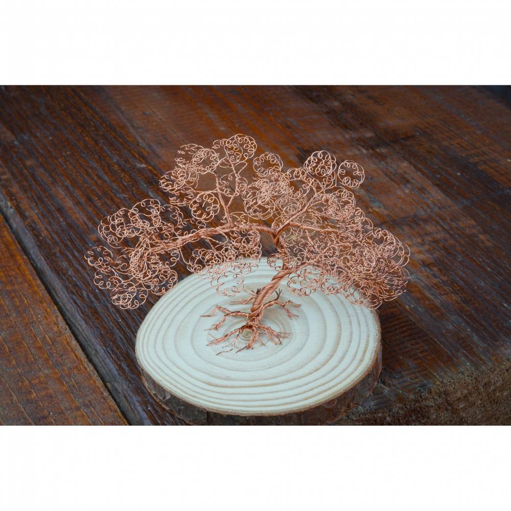Mini Drahtbaum auf Holzplatte Kupfer - GRE S - Deko Bonsai aus Draht,  Unikat Dekoration - verschiedene Varianten