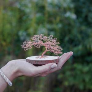 Mini Drahtbaum auf Holzplatte Kupfer - GRE S - Deko Bonsai aus Draht,  Unikat Dekoration - verschiedene Varianten