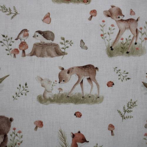 15,40 EUR/m Baumwollstoff Roury Waldtiere auf creme Webware 100% Baumwolle