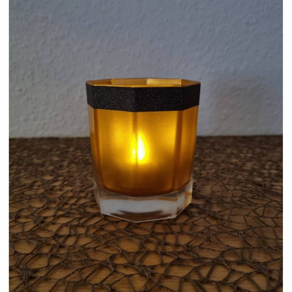 handbemaltes kleines Teelichtglas in Kupfer