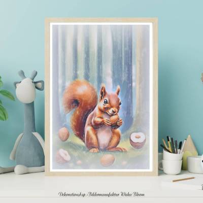 Kleines Eichhörnchen, DIGITALES BILD ZUM DOWNLOAD & DRUCKEN Printables Wanddeko Poster Karte Geschenkidee