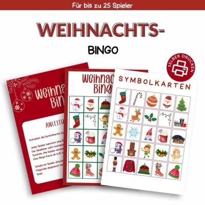 Bingo für Weihnachten Druckvorlage - Weihnachtsbingo zum Selberdrucken - Bingo für Kinder - Digitaler Download