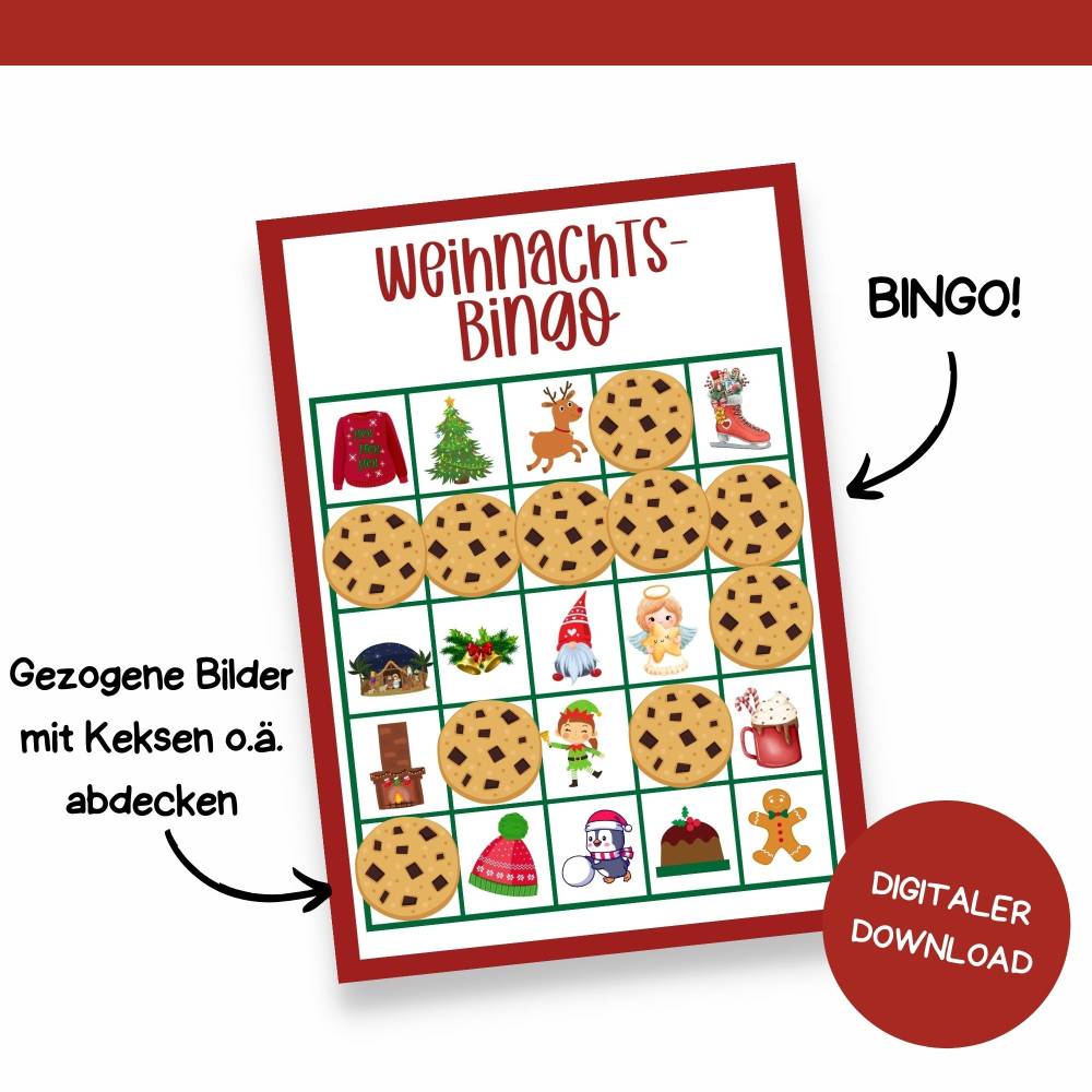 Bingo für Weihnachten Druckvorlage - Weihnachtsbingo zum Selberdrucken - Bingo für Kinder - Digitaler Download Bild 6