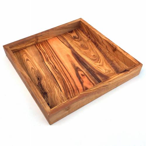 Ablage quadratisch 22 cm Holz Tablett handgefertigt aus Olivenholz