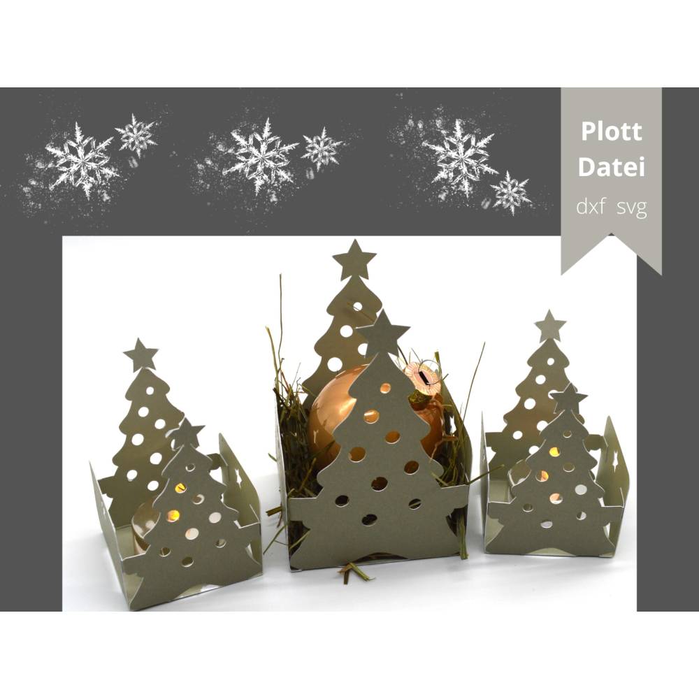 Plotterdatei Weihnachtsbaum Tannenbaum Körbchen Teelicht Lichterhaus Bild 1