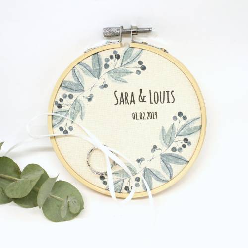 Ringkissen Stickrahmen Eukalyptus 1 Hochzeit Ringträger Ringkissen Kästchen Hochzeitsringe Individuell mit Namen Vintage