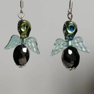 Accessoire zu Halloween, Ohrhänger mit Totenkopf-Engel