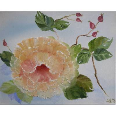 Golden Celebration - Rose - Originalgemälde in Öl auf Leinwand Keilrahmen, 30 x 24 cm