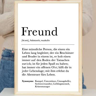 Poster FREUND | Danke | Geschenk | Definition | Geburtstag | Kunstdruck | Lieblingsmensch | Seelenverwandter | Freundsch