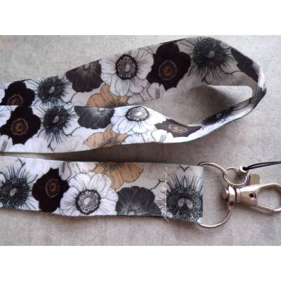 Satin Schlüsselband Blumen Mohnblumen  mit Karabiner 