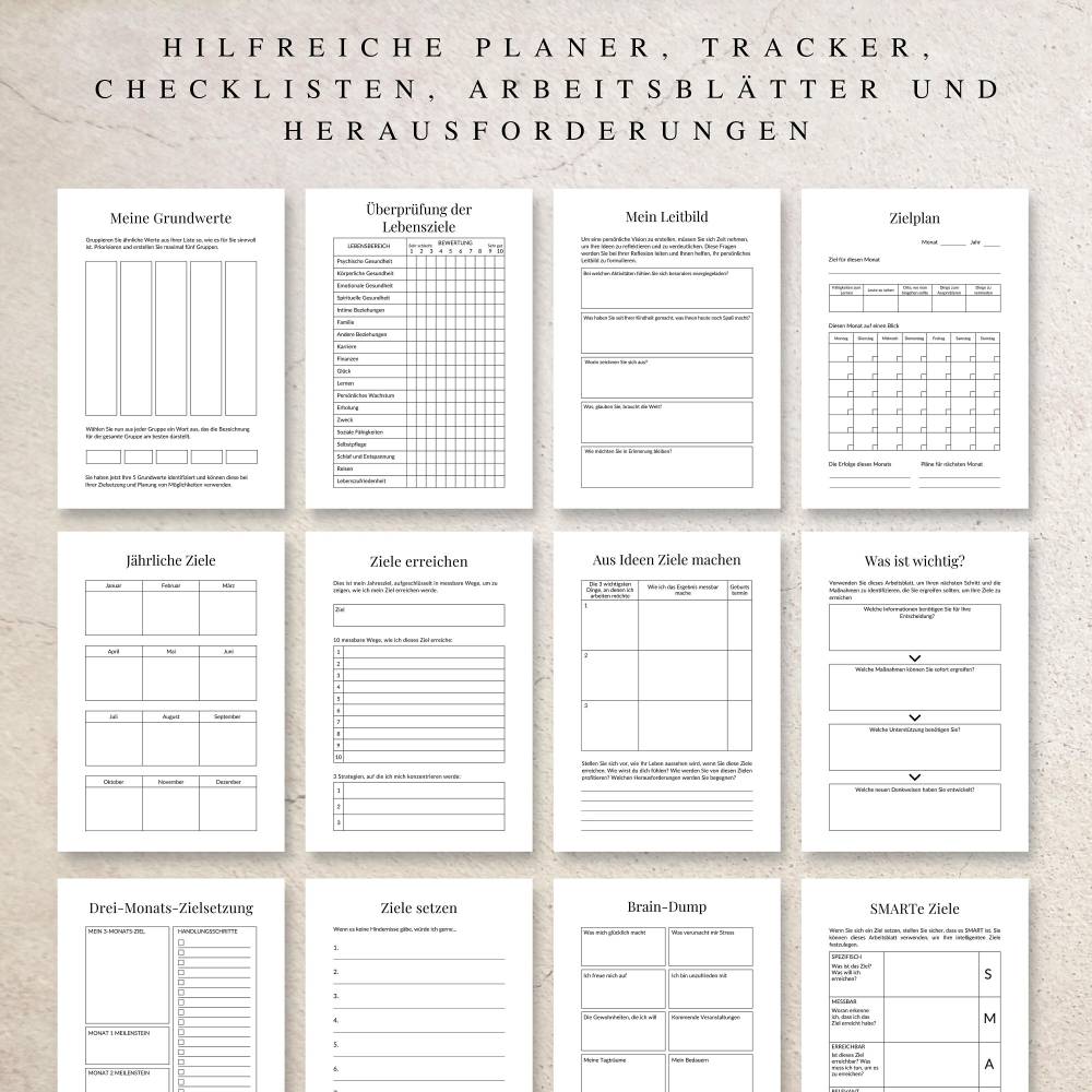 Zieleplaner als Canva Version in Deutsch (A4) | Planer zum ausdrucken oder digital nutzbar | 50 Seiten zum individuell a Bild 2