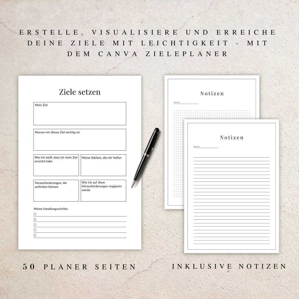 Zieleplaner als Canva Version in Deutsch (A4) | Planer zum ausdrucken oder digital nutzbar | 50 Seiten zum individuell a Bild 3