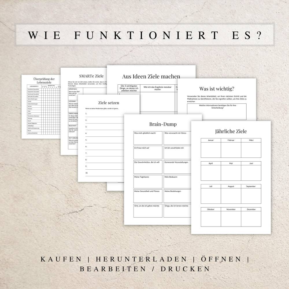 Zieleplaner als Canva Version in Deutsch (A4) | Planer zum ausdrucken oder digital nutzbar | 50 Seiten zum individuell a Bild 4