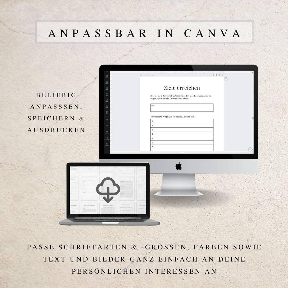 Zieleplaner als Canva Version in Deutsch (A4) | Planer zum ausdrucken oder digital nutzbar | 50 Seiten zum individuell a Bild 5