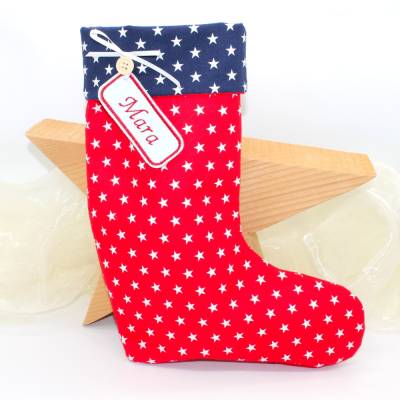 Nikolausstiefel rot beige Sterne mit  Namen personalisiert / Nikolaus Socke / Stiefel / Strumpf aus Stoff