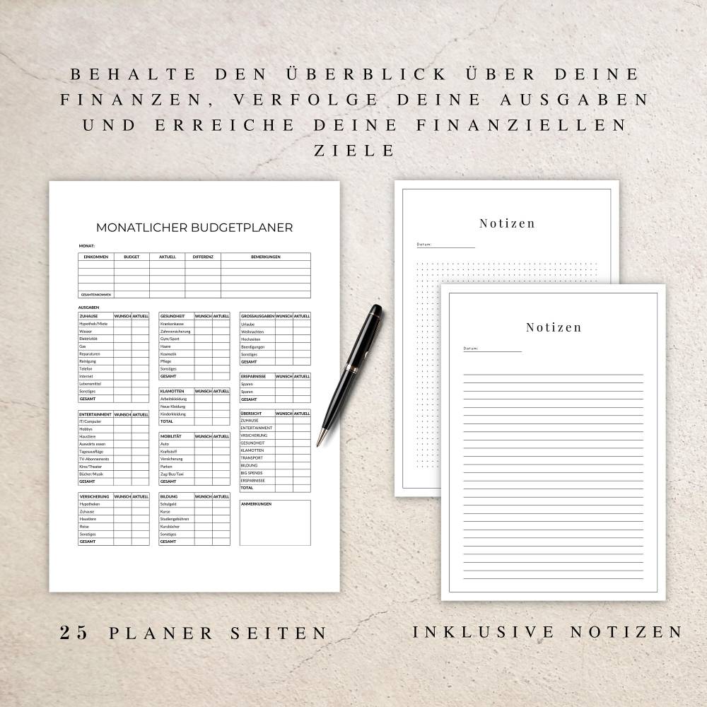 Budget & Finanzplaner als Canva Version in Deutsch (A4) | Seiten zum ausdrucken oder digital nutzbar | 25 Seiten zum ind Bild 3