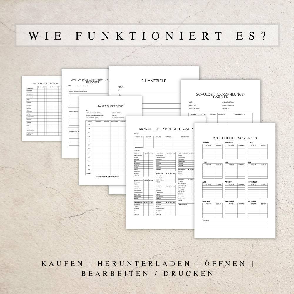 Budget & Finanzplaner als Canva Version in Deutsch (A4) | Seiten zum ausdrucken oder digital nutzbar | 25 Seiten zum ind Bild 4