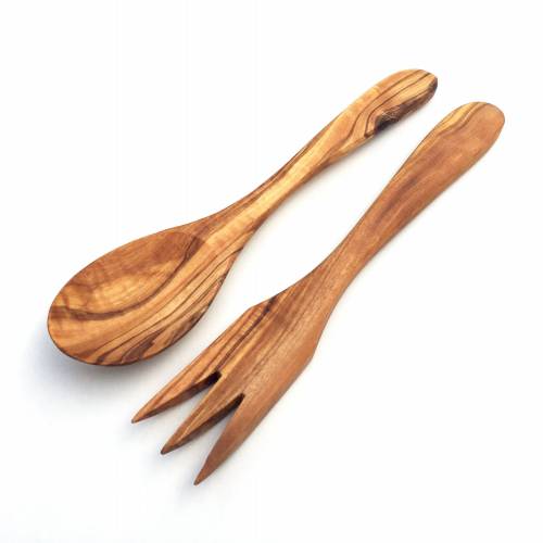 2er Set Salatbesteck Paris 20 cm Salatlöffel handgemacht aus Olivenholz