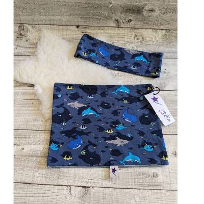Set Stirnband und Loopschal "Fische"