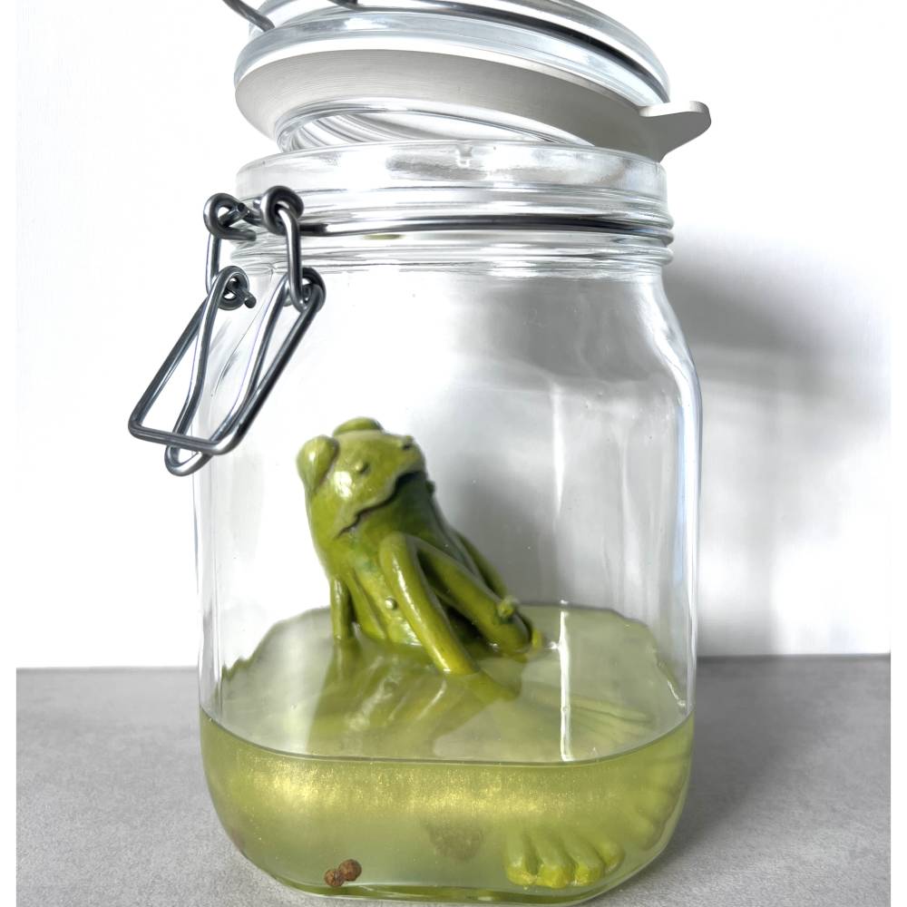 Der Spreewaldfrosch, Pickles, saure Gurken, Frosch Skulptur, Frosch im Glas, Froschkönig, Froschplastik, modellierter Fr Bild 1