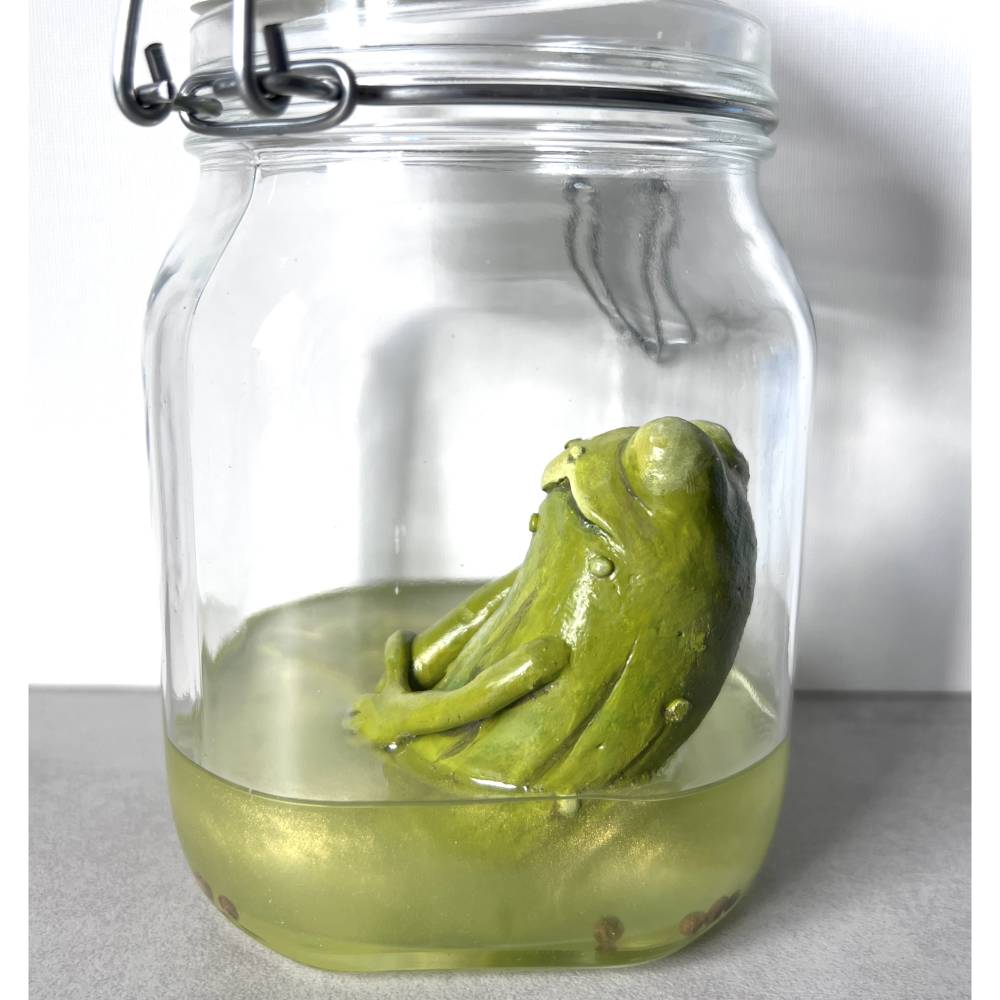 Der Spreewaldfrosch, Pickles, saure Gurken, Frosch Skulptur, Frosch im Glas, Froschkönig, Froschplastik, modellierter Fr Bild 2