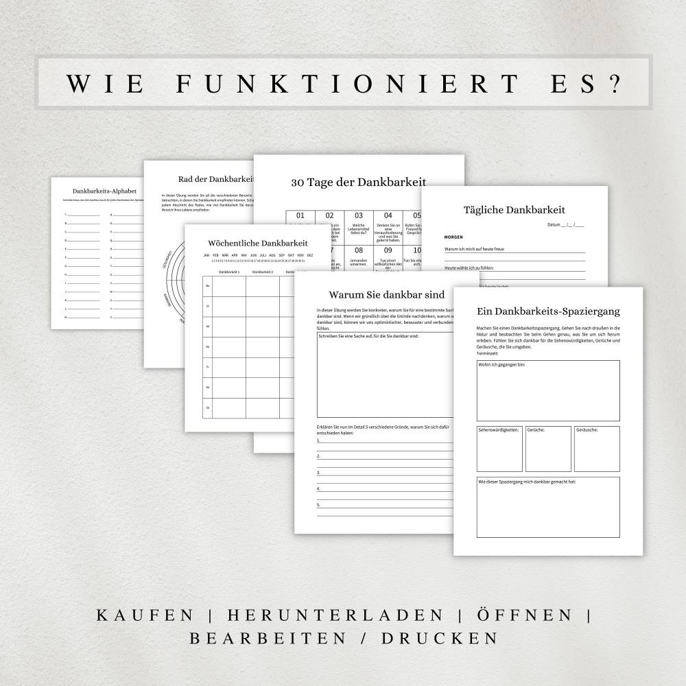 Dankbarkeitsjournal als PDF Version in Deutsch (A4 & A5) | 20 minimalistische Journalseiten zum ausdrucken oder digital Bild 5