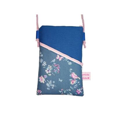 Handytasche zum Umhängen Mini Umhängetasche mittelblau handmade aus Baumwollstoff 2 Fächer Farb- und Musterauswahl