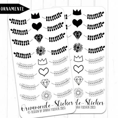 Stickerbogen Ornamente Blume - Herz - Krone - Diamant Schwarz Weiss Aufkleber Sticker