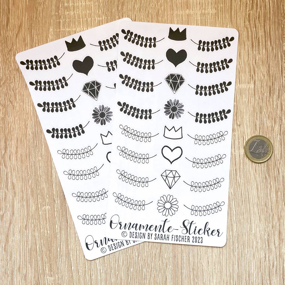 Stickerbogen Ornamente | Blume, Herz, Krone, Diamant, Zweige | Schwarz Weiss Aufkleber Sticker Bild 4