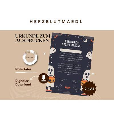 Urkunde Halloween-Grusel-Urkunde | Kinder-Halloweenparty | Gespenster Urkunden A4 | Urkunden ausdrucken | Kinderparty |