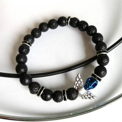 Armband mit Materialmix und Totenkopf-Engel