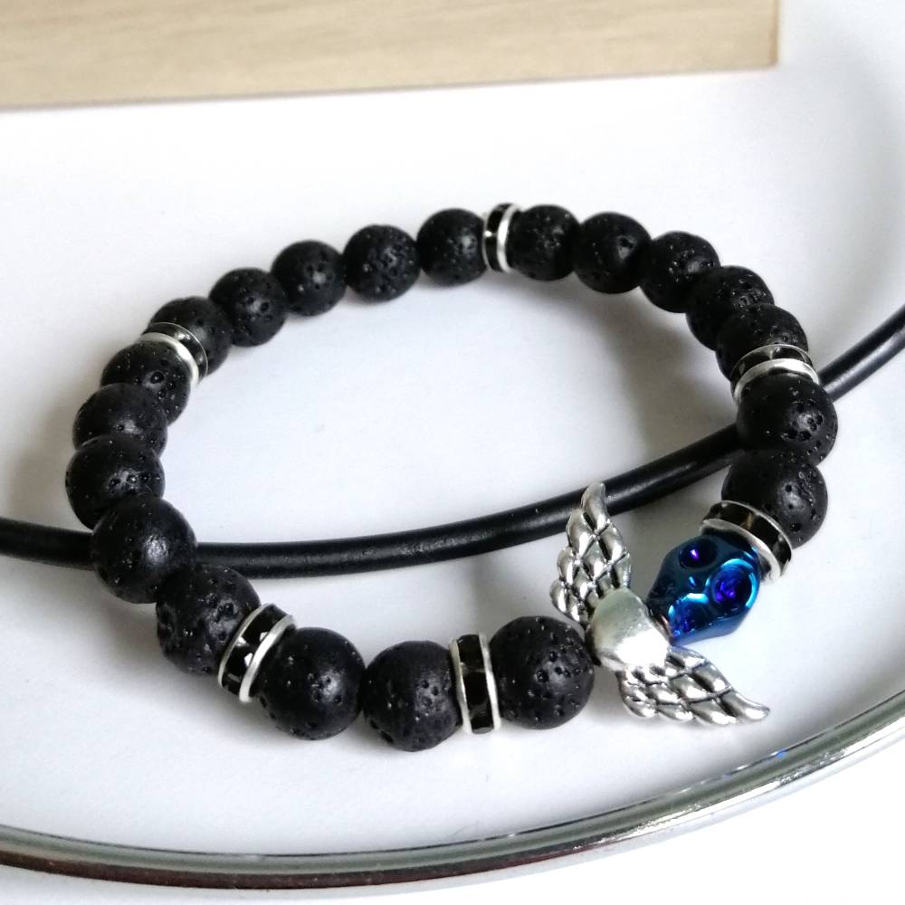 Armband mit Materialmix und Totenkopf-Engel Bild 3